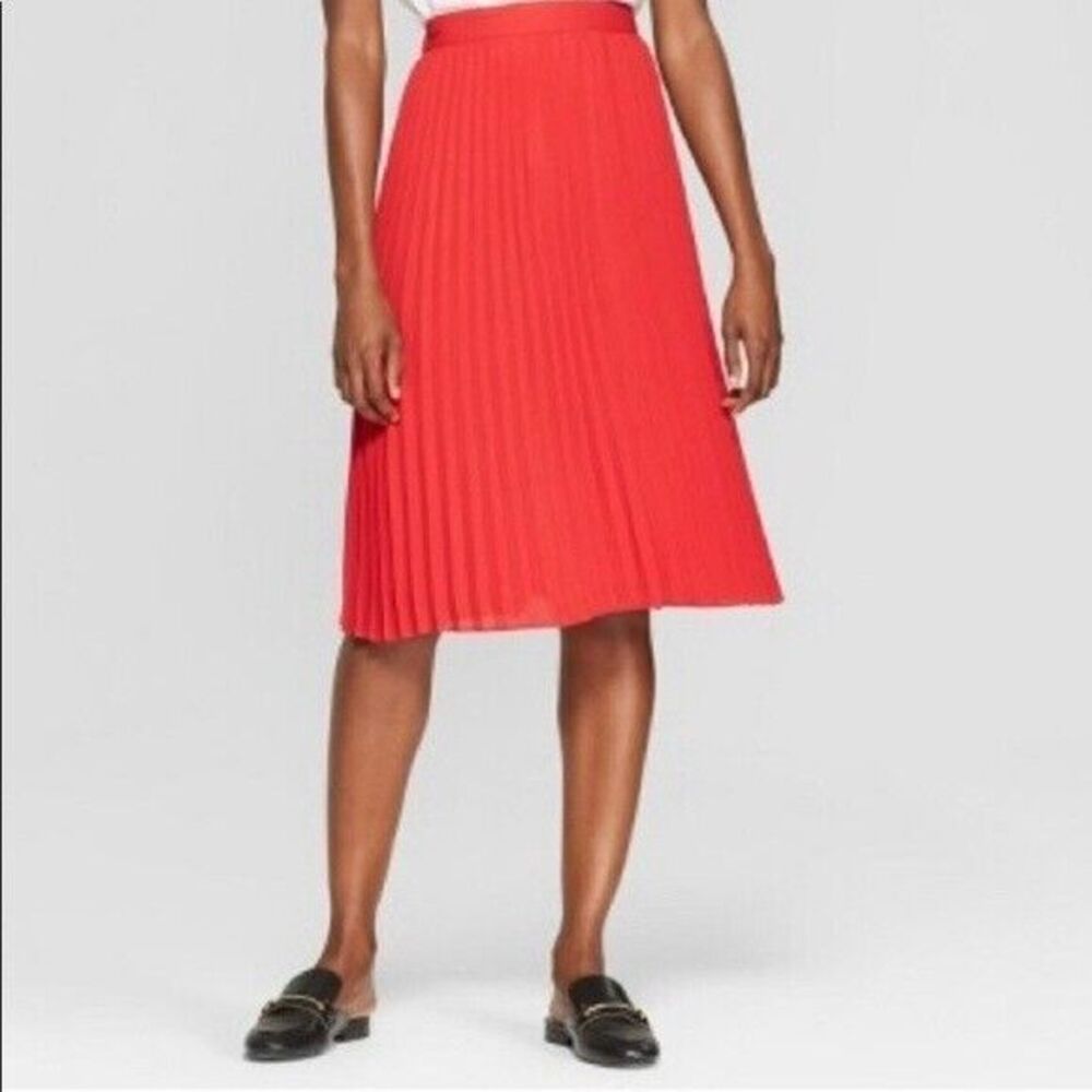 A New‎ Day Womens A-Line Flowy Midi Pleated Skirt Orange Size Small